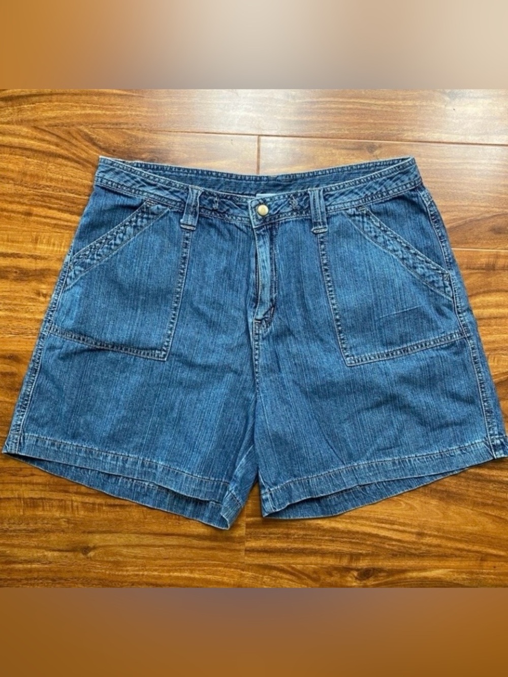 Vintage 1775 Womens Medium Blue High Waist Relaxed Cotton Jean Short Size 14